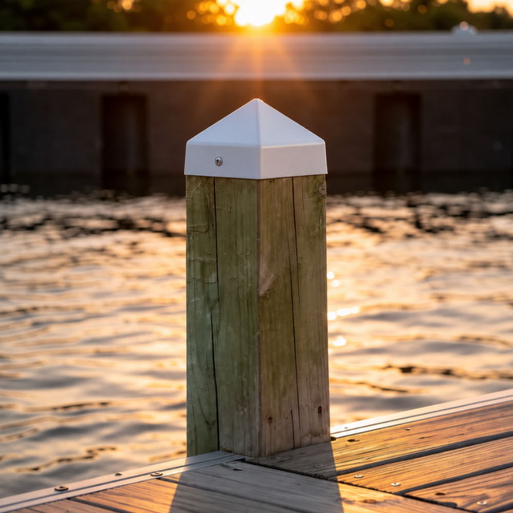 10" x 10" White Square Cone Piling Cap with mounting screw