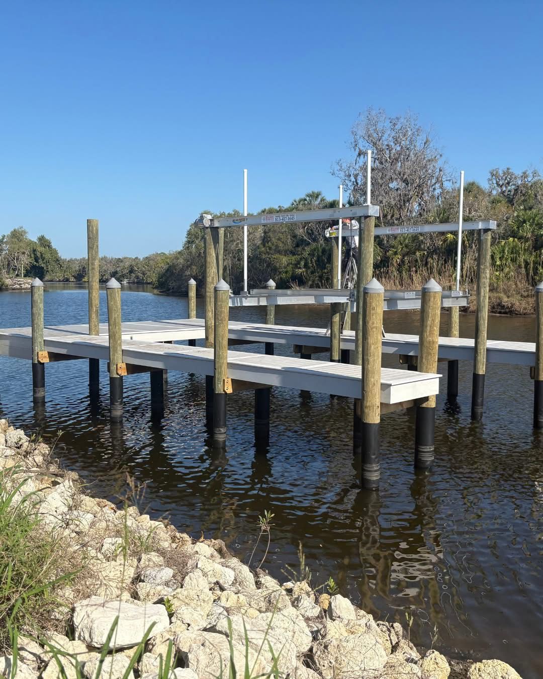 Piling Cap - Light Gray Cone (Polypropylene) 10" Round - marine piling caps on a dock