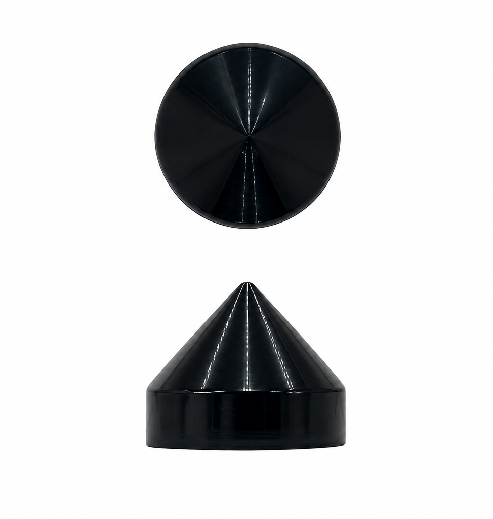 9.5" Black Round Cone Piling Cap - top and side views