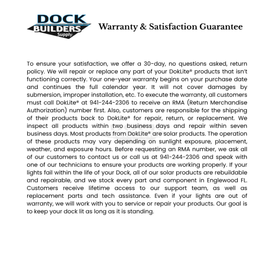 Solar Piling Cap Dock Light (7″ Blue LED) - warranty and satisfaction guarantee
